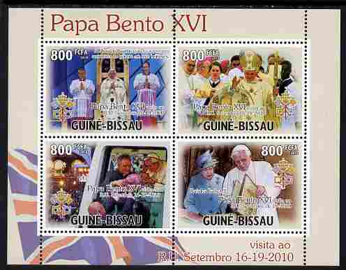 Guinea - Bissau 2010 Pope Benedict in England perf sheetlet containing 4 values unmounted mint, Michel 5205-08