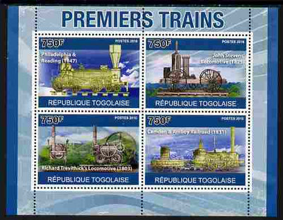 Togo 2010 Early Trains perf sheetlet containing 4 values unmounted mint, Yvert 2348-51