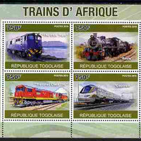 Togo 2010 African Trains perf sheetlet containing 4 values unmounted mint, Yvert 2356-59