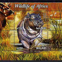 Malawi 2011 Wildlife of Africa #3 - Hippos composite perf sheetlet containing 2 values cto used