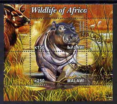Malawi 2011 Wildlife of Africa #3 - Hippos composite perf sheetlet containing 2 values cto used