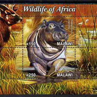 Malawi 2011 Wildlife of Africa #3 - Hippos composite perf sheetlet containing 2 values unmounted mint