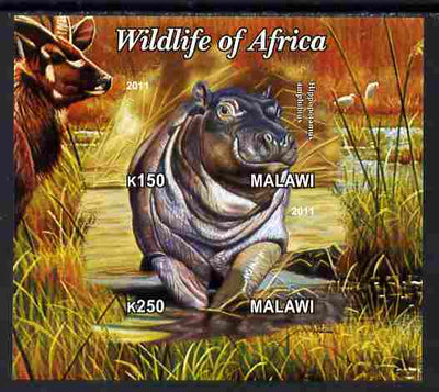 Malawi 2011 Wildlife of Africa #3 - Hippos composite imperf sheetlet containing 2 values unmounted mint