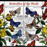 Malawi 2011 Butterflies of the World #1 perf sheetlet containing 6 values unmounted mint