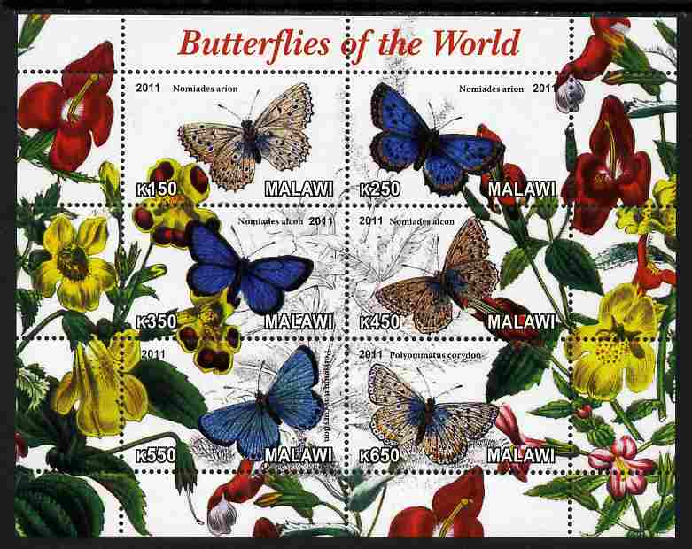 Malawi 2011 Butterflies of the World #1 perf sheetlet containing 6 values unmounted mint