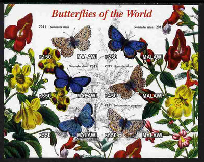 Malawi 2011 Butterflies of the World #1 imperf sheetlet containing 6 values unmounted mint