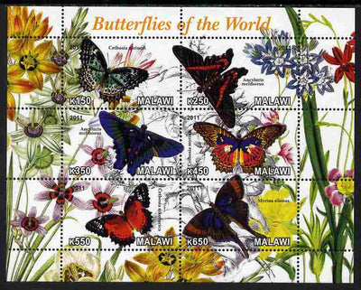 Malawi 2011 Butterflies of the World #2 perf sheetlet containing 6 values unmounted mint