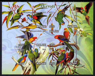 Malawi 2011 Parrots #1 imperf sheetlet containing 6 values unmounted mint
