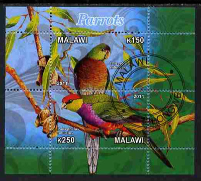 Malawi 2011 Parrots #3 perf sheetlet containing 2 values cto used