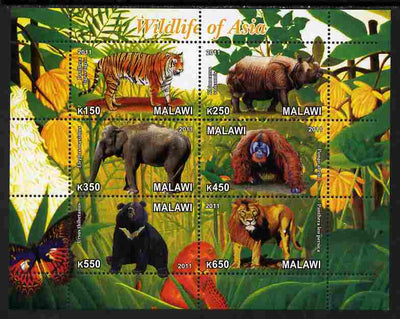 Malawi 2011 Wildlife of Asia #1 perf sheetlet containing 6 values unmounted mint