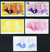 Iso - Sweden 1974 Churchill Birth Centenary 20 (with Pres Eisenhower) set of 5 imperf progressive colour proofs comprising 3 individual colours (red, blue & yellow) plus 3 and all 4-colour composites unmounted mint