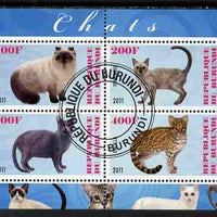 Burundi 2011 Domestic Cats #6 - pale blue background perf sheetlet containing 4 values fine cto used