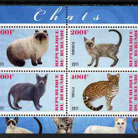 Burundi 2011 Domestic Cats #6 - pale blue background perf sheetlet containing 4 values unmounted mint