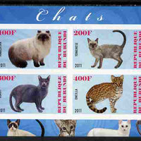 Burundi 2011 Domestic Cats #6 - pale blue background imperf sheetlet containing 4 values unmounted mint