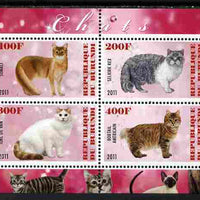 Burundi 2011 Domestic Cats #7 - cerise background perf sheetlet containing 4 values unmounted mint