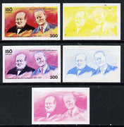 Iso - Sweden 1974 Churchill Birth Centenary 300 (with Pres Johnson) set of 5 imperf progressive colour proofs comprising 3 individual colours (red, blue & yellow) plus 3 and all 4-colour composites unmounted mint
