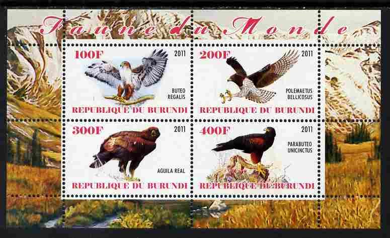 Burundi 2011 Birds of Prey perf sheetlet containing 4 values unmounted mint