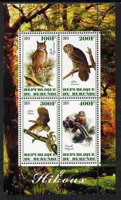 Burundi 2011 Owls perf sheetlet containing 4 values unmounted mint