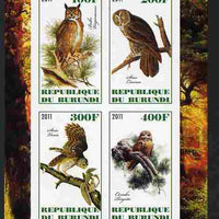 Burundi 2011 Owls imperf sheetlet containing 4 values unmounted mint