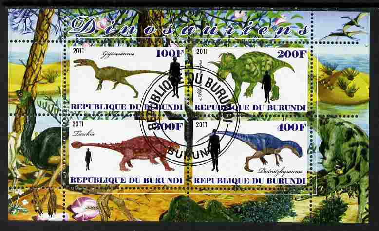 Burundi 2011 Dinosaurs #1 perf sheetlet containing 4 values fine cto used