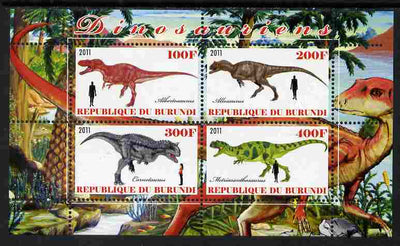 Burundi 2011 Dinosaurs #4 perf sheetlet containing 4 values unmounted mint