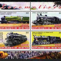 Burundi 2011 Steam Locomotives #1 perf sheetlet containing 4 values unmounted mint