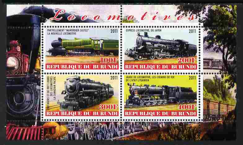 Burundi 2011 Steam Locomotives #1 perf sheetlet containing 4 values unmounted mint