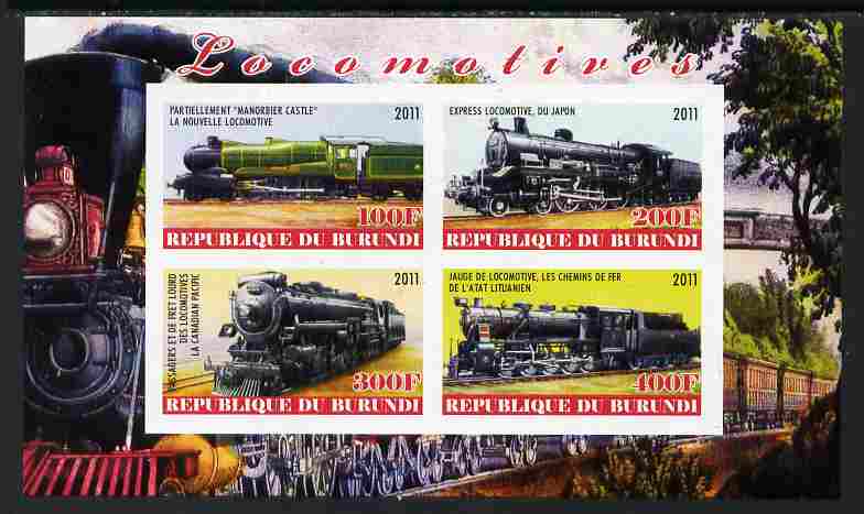 Burundi 2011 Steam Locomotives #1 imperf sheetlet containing 4 values unmounted mint