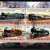 Burundi 2011 Steam Locomotives #2 perf sheetlet containing 4 values fine cto used