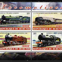 Burundi 2011 Steam Locomotives #2 perf sheetlet containing 4 values unmounted mint