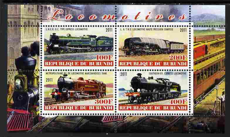 Burundi 2011 Steam Locomotives #2 perf sheetlet containing 4 values unmounted mint
