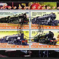 Burundi 2011 Steam Locomotives #3 perf sheetlet containing 4 values fine cto used