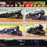 Burundi 2011 Steam Locomotives #3 perf sheetlet containing 4 values unmounted mint