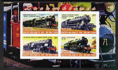 Burundi 2011 Steam Locomotives #3 imperf sheetlet containing 4 values unmounted mint