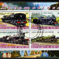 Burundi 2011 Steam Locomotives #4 perf sheetlet containing 4 values fine cto used