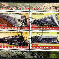 Burundi 2011 Steam Locomotives #5 perf sheetlet containing 4 values fine cto used