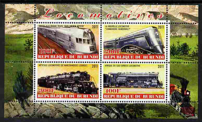 Burundi 2011 Steam Locomotives #5 perf sheetlet containing 4 values unmounted mint
