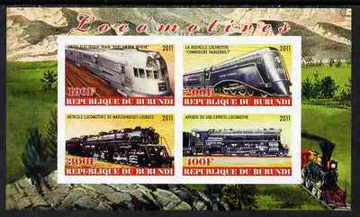 Burundi 2011 Steam Locomotives #5 imperf sheetlet containing 4 values unmounted mint