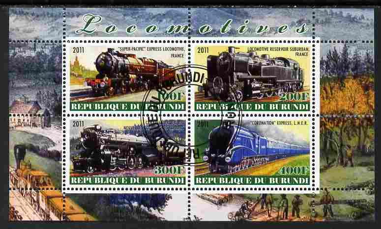 Burundi 2011 Steam Locomotives #6 perf sheetlet containing 4 values fine cto used