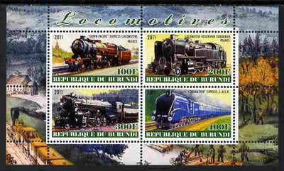 Burundi 2011 Steam Locomotives #6 perf sheetlet containing 4 values unmounted mint