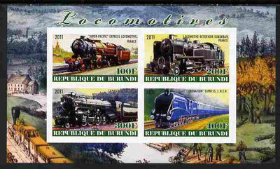 Burundi 2011 Steam Locomotives #6 imperf sheetlet containing 4 values unmounted mint