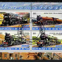 Burundi 2011 Steam Locomotives #7 perf sheetlet containing 4 values fine cto used
