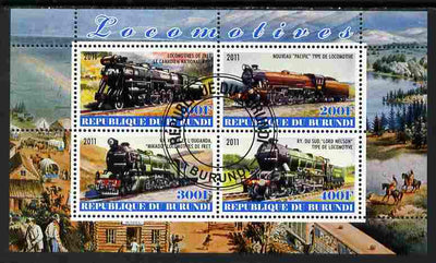 Burundi 2011 Steam Locomotives #7 perf sheetlet containing 4 values fine cto used