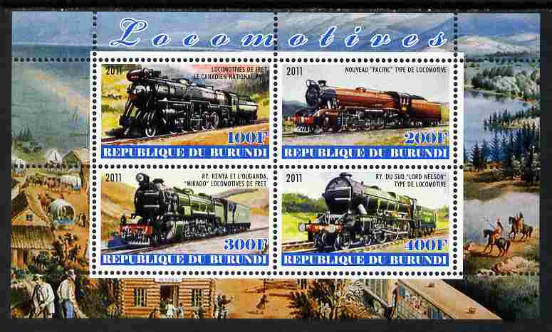 Burundi 2011 Steam Locomotives #7 perf sheetlet containing 4 values unmounted mint