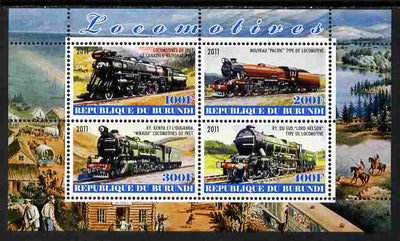 Burundi 2011 Steam Locomotives #7 perf sheetlet containing 4 values unmounted mint