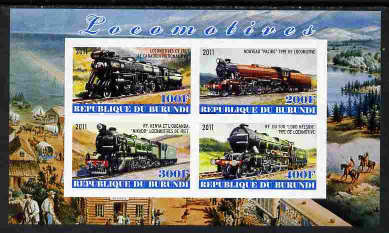 Burundi 2011 Steam Locomotives #7 imperf sheetlet containing 4 values unmounted mint