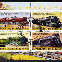 Burundi 2011 Steam Locomotives #8 perf sheetlet containing 4 values fine cto used