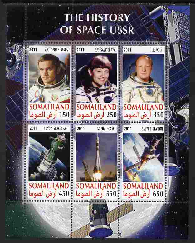 Somaliland 2011 History of Space - USSR #02 perf sheetlet containing 6 values unmounted mint