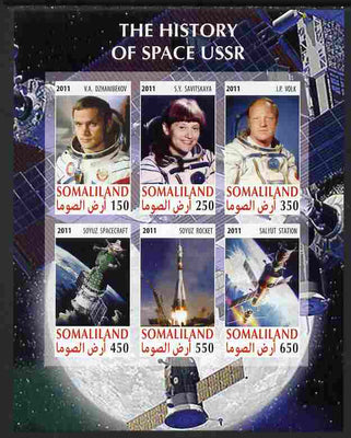 Somaliland 2011 History of Space - USSR #02 imperf sheetlet containing 6 values unmounted mint