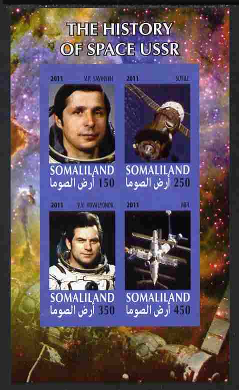 Somaliland 2011 History of Space - USSR #15 imperf sheetlet containing 4 values unmounted mint